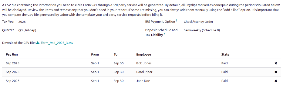 The 941 report screen, with the file to download in the top half.