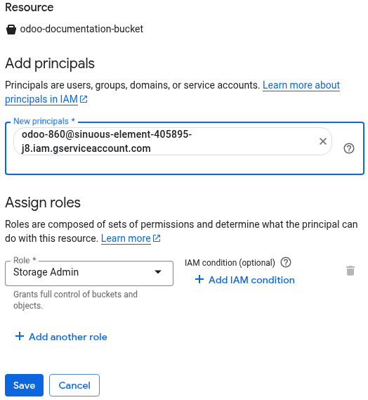 Adding a principal to a Google Cloud storage bucket
