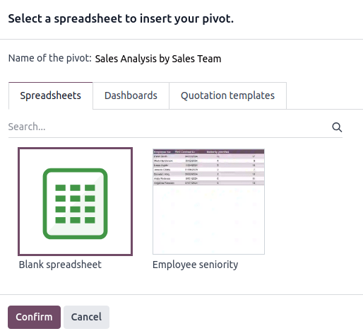 Inserting a pivot table in a spreadsheet