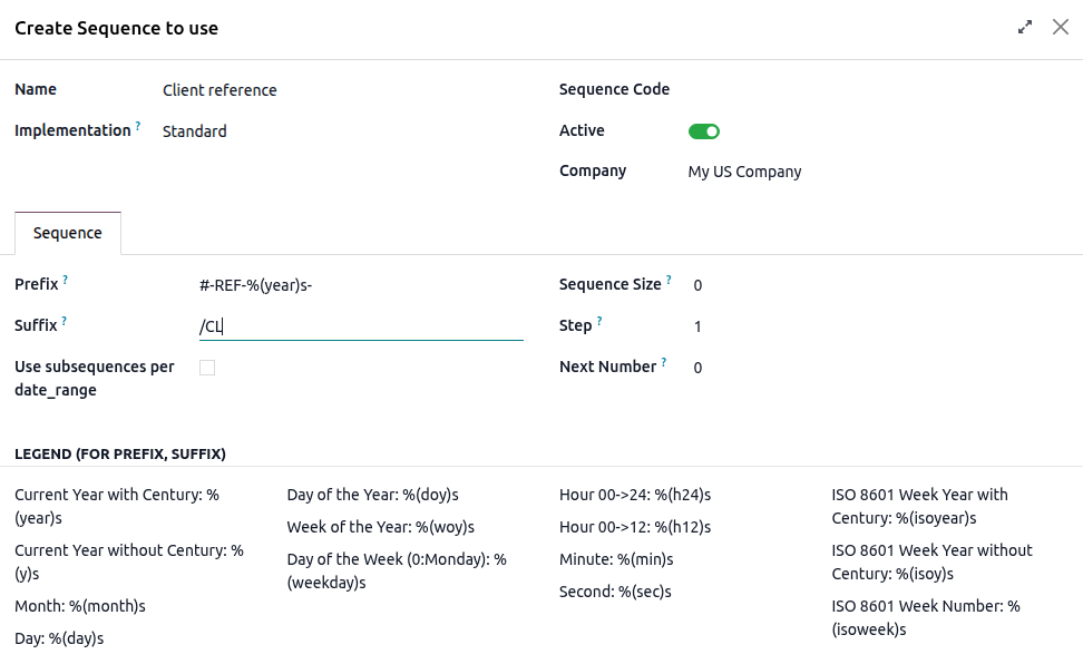 Example of an Update Record action using a sequence