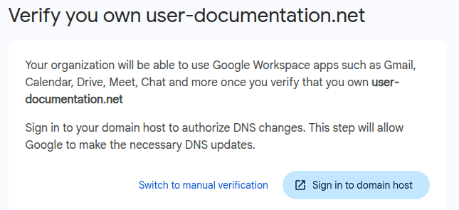 Switching to manual domain verification on Google Workspace