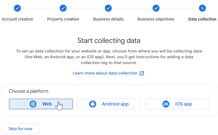 为您的 Google Analytics 属性选择一个平台。