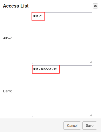访问列表元素配置,其中允许/拒绝字段已高亮显示。