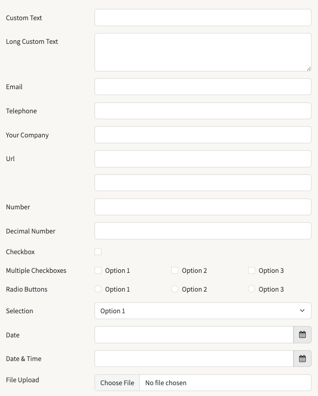 所有类型的表单字段
