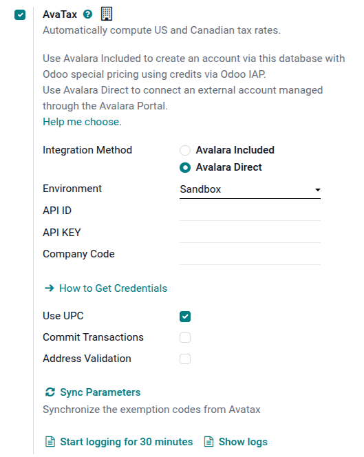 配置 Avatax 设置