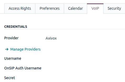 用户资料中的 Axivox 凭据。