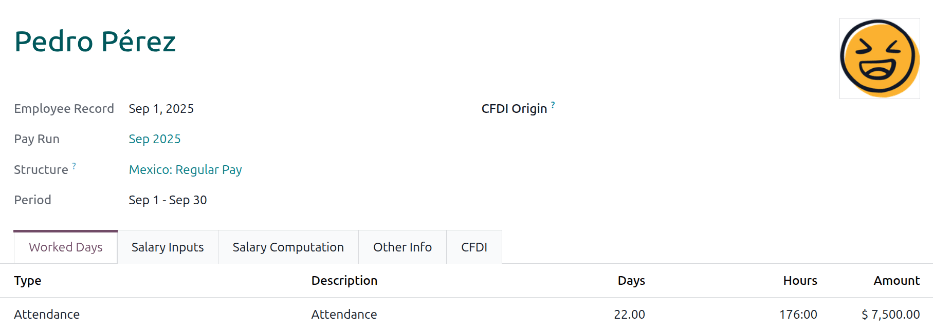 工资单的工作天数标签页。