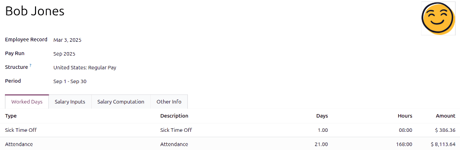 工资单的工作天数标签页。