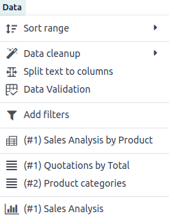 数据菜单中列出的数据源