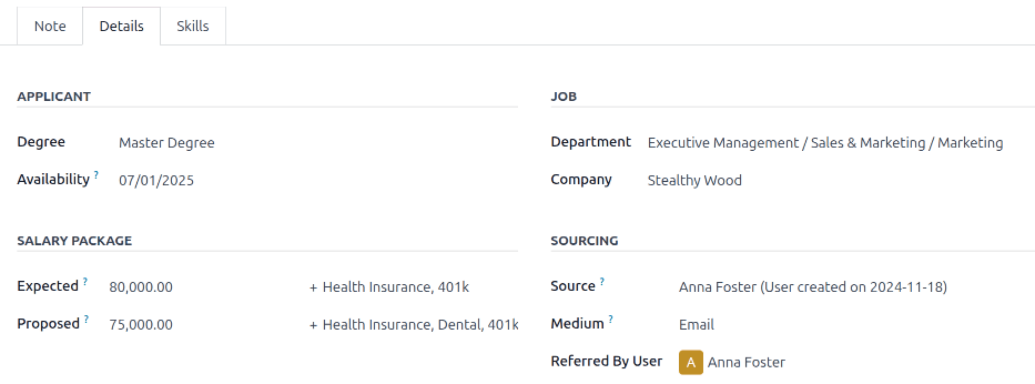 新申请人表单详细信息标签页的所有字段已填写。