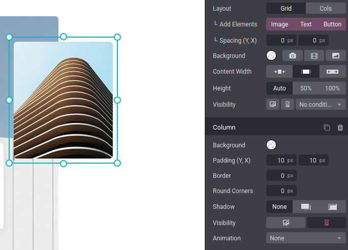 在移动设备上隐藏的列元素示例