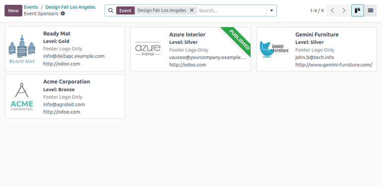 Odoo 活动应用程序中的活动赞助商仪表板。