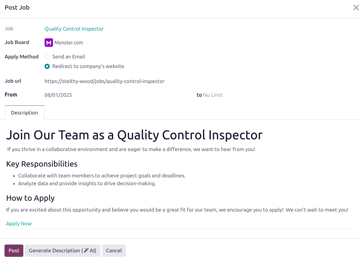 已填写的招聘网站列表表单。