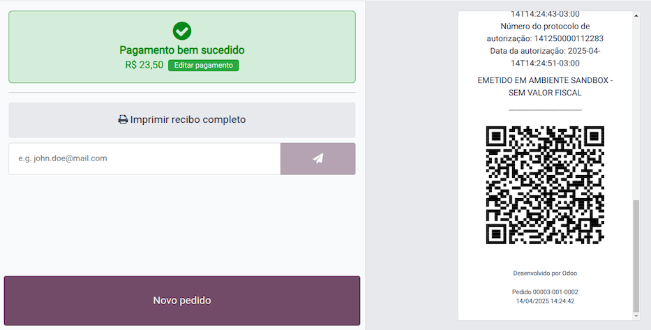 POS 会话中的 NFC-e 成功。