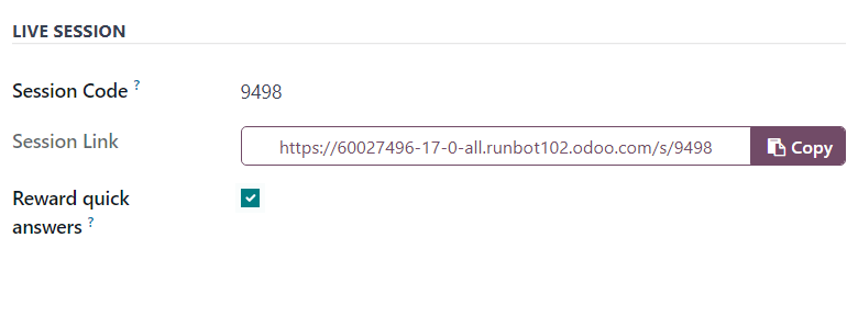 Odoo 调查表单中选项卡的“现场会议”部分。