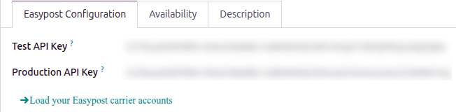 将 EasyPost 承运商账户加载到 Odoo 中。