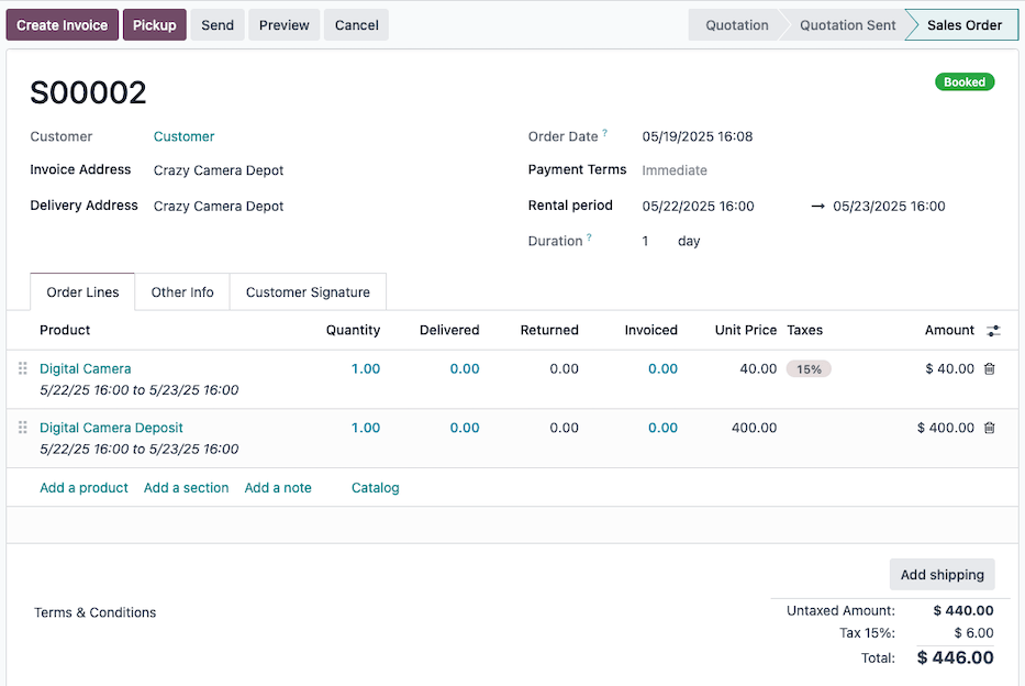 租赁报价中列出的押金服务产品。