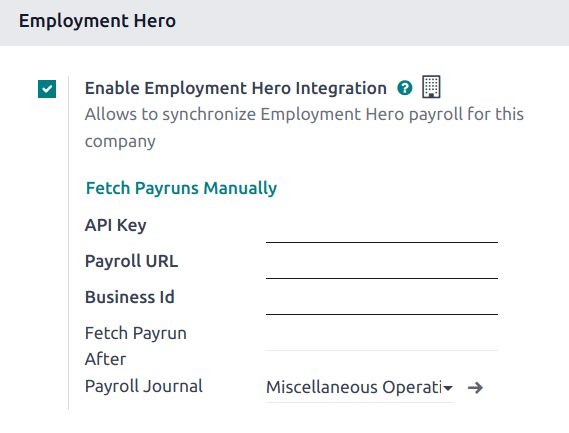 启用 Employment Hero 集成。