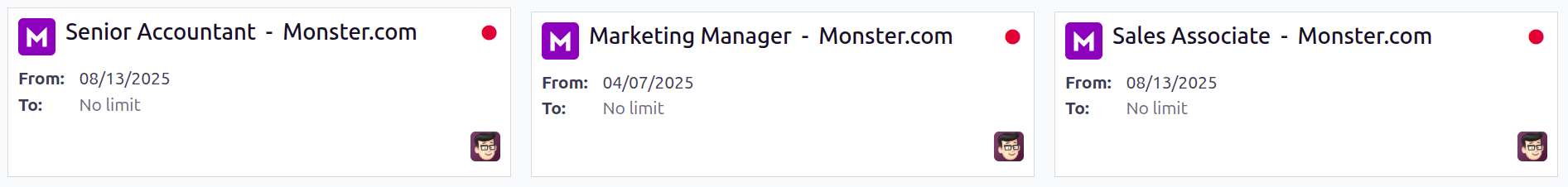 发布到招聘网站的所有职位。