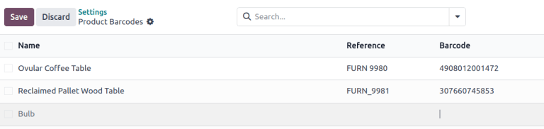 在产品配置表单中选择条形码字段。