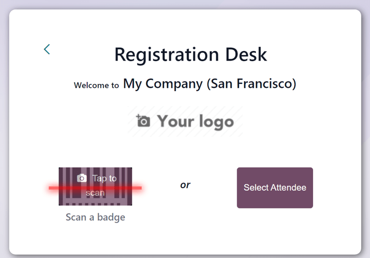 Odoo 活动应用程序中的注册台页面。