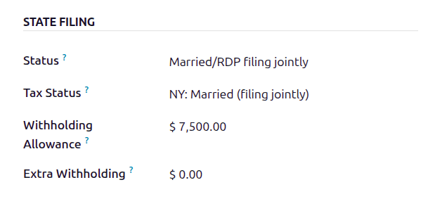 员工表单的州申报部分，已填写。