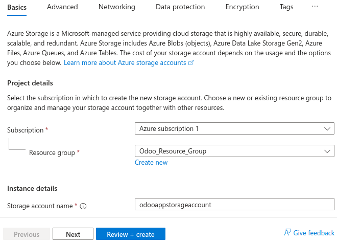 创建 Microsoft Azure 存储帐户