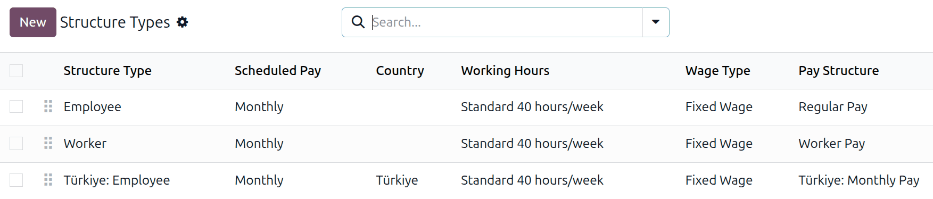 薪资结构列表中的 Türkiye 薪资结构。