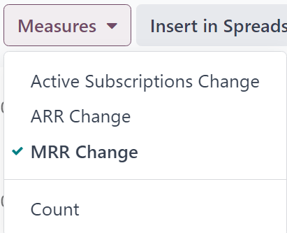 Odoo 订阅中 MRR 分解报告页面的默认外观。