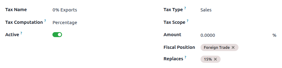 **0% 出口** 税记录