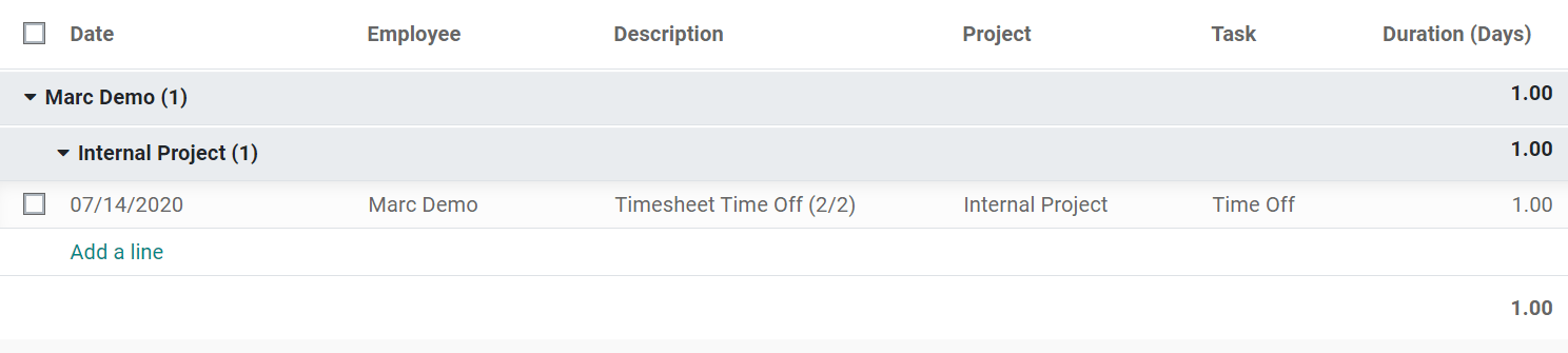 Odoo 工时表中项目/任务的详细信息视图