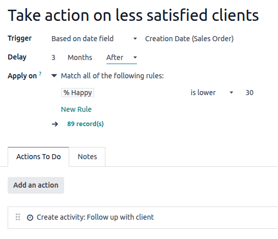 订阅模型上的自动化规则示例
