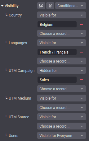 配置了多个可见性条件的区块示例