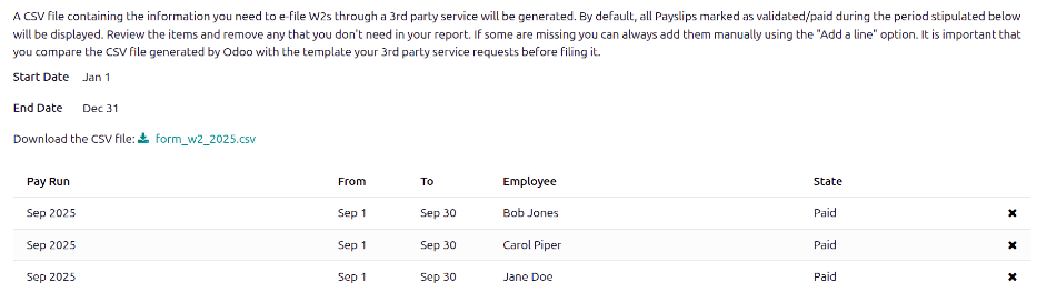 W2 报告屏幕，上半部分为要下载的文件。