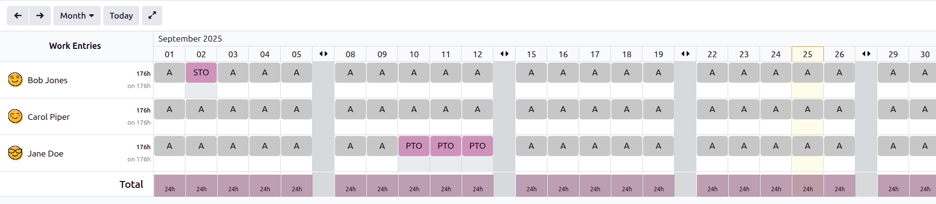 薪资运行的工作条目，其中在工作条目中输入了一些休假。